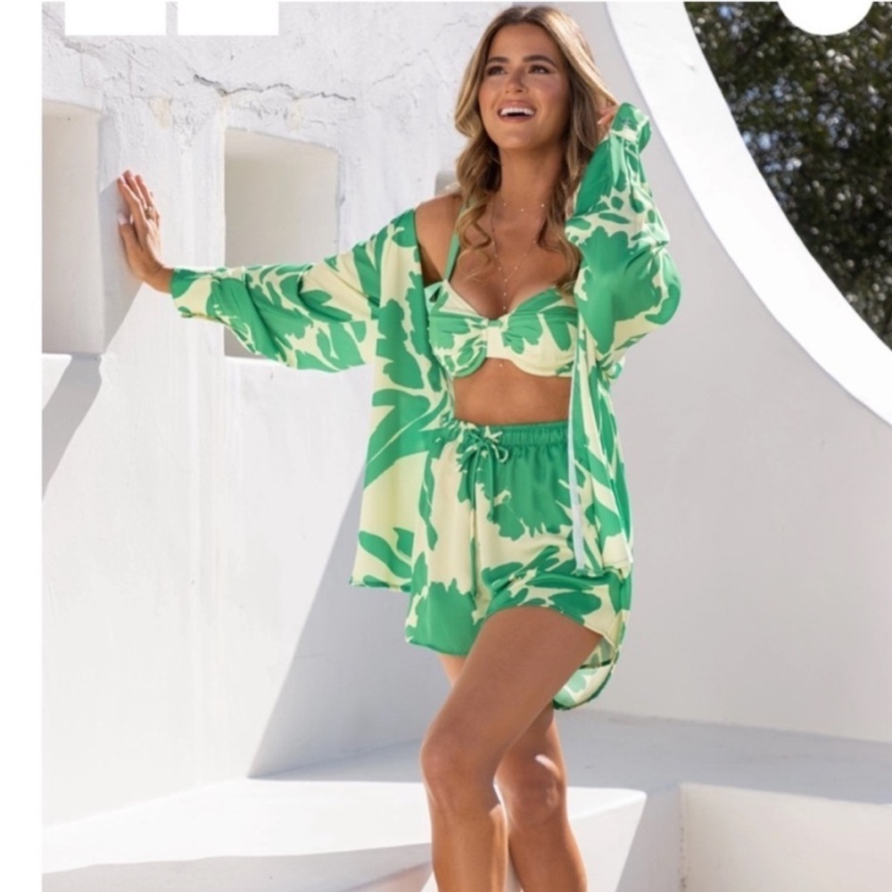 RESA x JoJo Monica Blouse Top Rico Green & Yellow Leaf Print Size XS/S Oversized